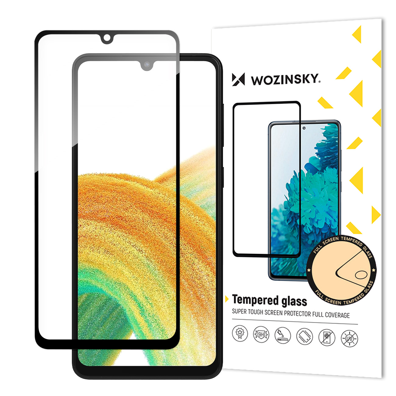 Wozinsky täyden liiman karkaistu lasi Samsung Galaxy A34 5G 9H koko näytön suoja mustalla reunuksella
