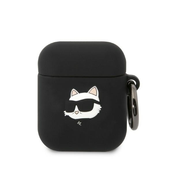 Karl Lagerfeld KLA2RUNCHK AirPods 1/2 Suojakuori musta/musta Silikoninen Choupette Head 3D