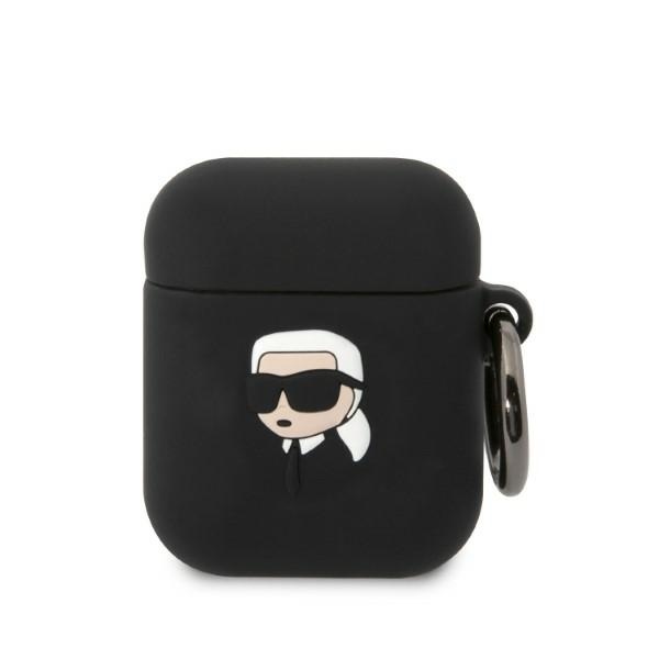 Karl Lagerfeld KLA2RUNIKK AirPods 1/2 Suojakuori musta/musta Silikoninen Karl Head 3D