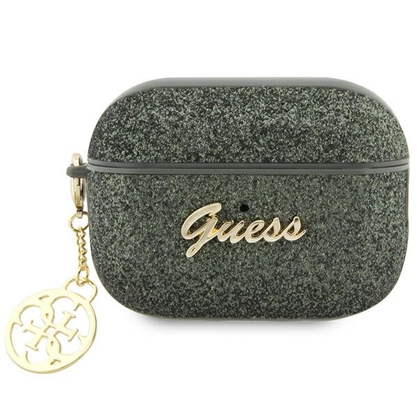 Guess GUAP2GLGSHA AirPods Pro 2 Suojakuori vihreä/khaki Glitter Flake 4G Charm