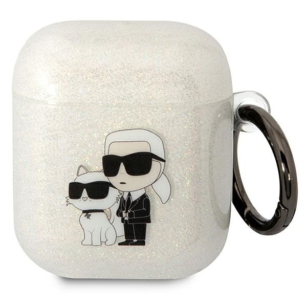 Karl Lagerfeld KLA2HNKCTGT läpinäkyvä suojus AirPods 1/2:lle Glitter Karl&Choupette