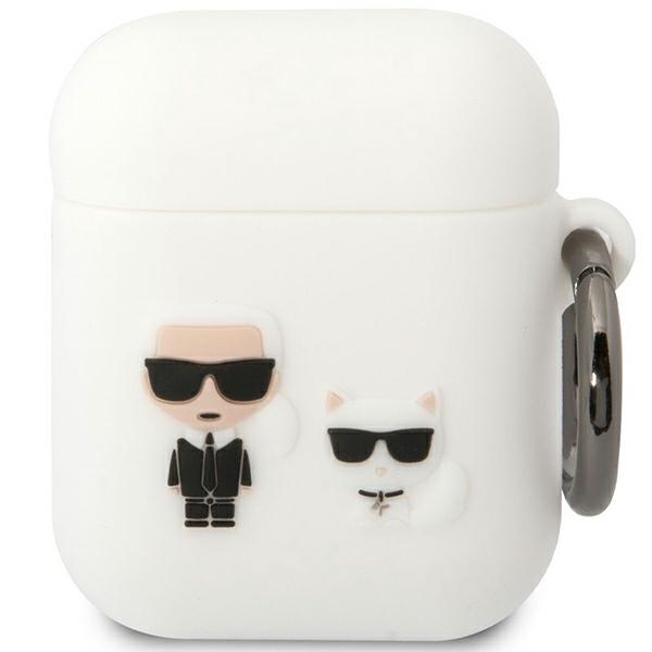 Karl Lagerfeld KLACA2SILKCW valkoinen silikoninen suojus AirPods 1/2:lle Karl & Choupette