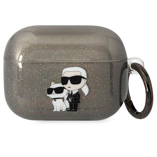 Karl Lagerfeld KLAPHNKCTGK musta suojus AirPods Pro:lle Glitter Karl&Choupette
