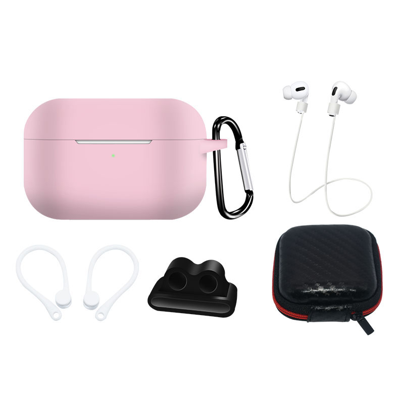 AirPods Pro 2 / AirPods Pro 1 silikoninen Suojakuori -setti + Suojakuori / korvakoukku / kaulahihna / kellohihnakiinnike / karabiinihaka - vaaleanpunainen