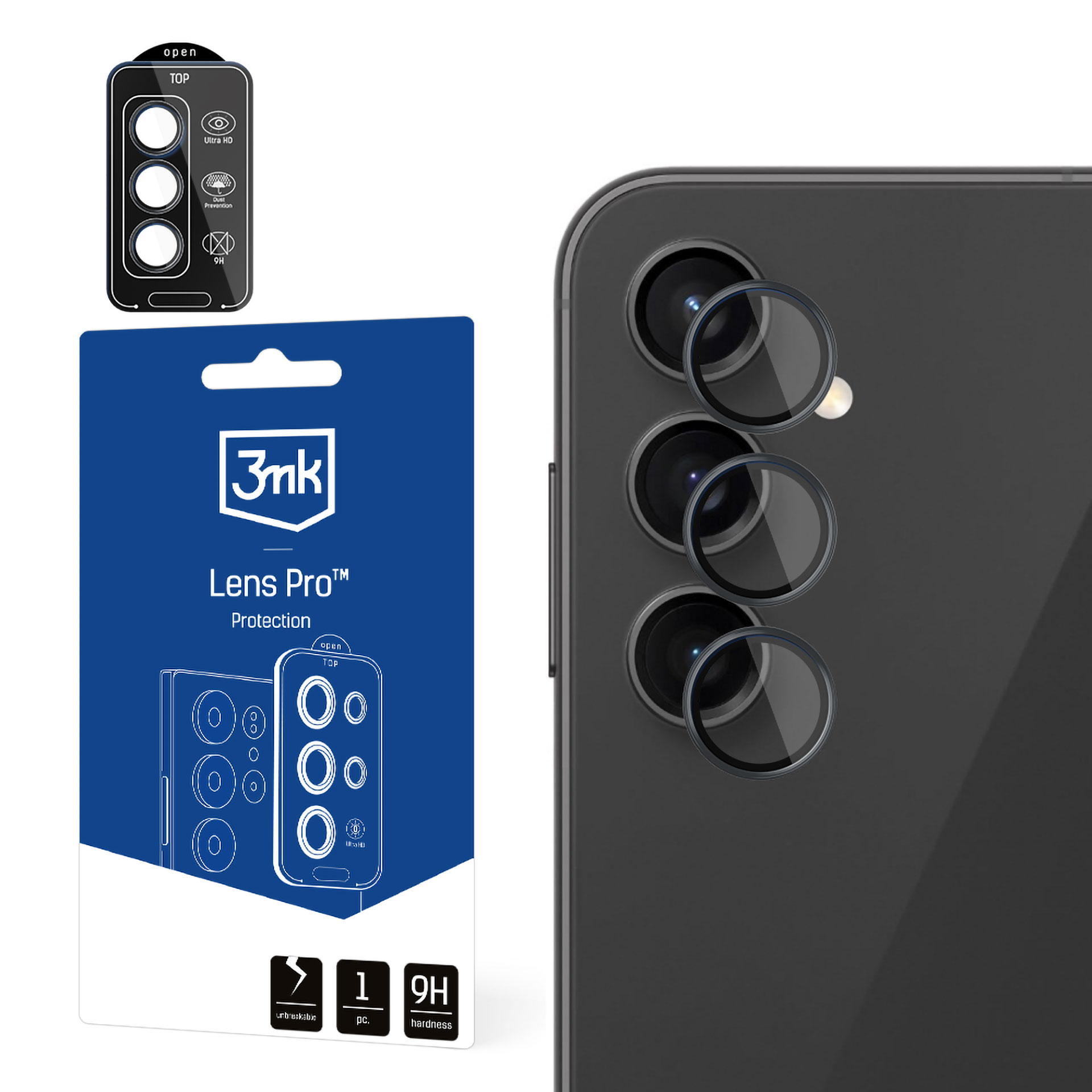 3mk Lens Protection Pro kameran suojus Samsung Galaxy A14 / A34 5G:lle - musta