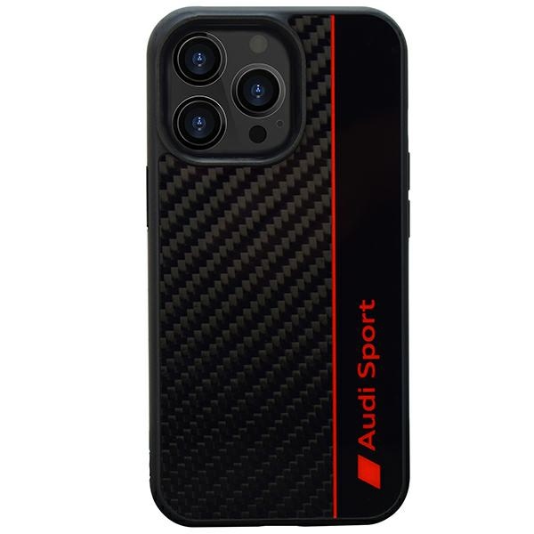 Audi Carbon Fiber Stripe Suojakuori iPhone 13 Pro Max 6.7 musta/musta kova kuori AUS-TPUPCIP13PM-R8/D1-BK
