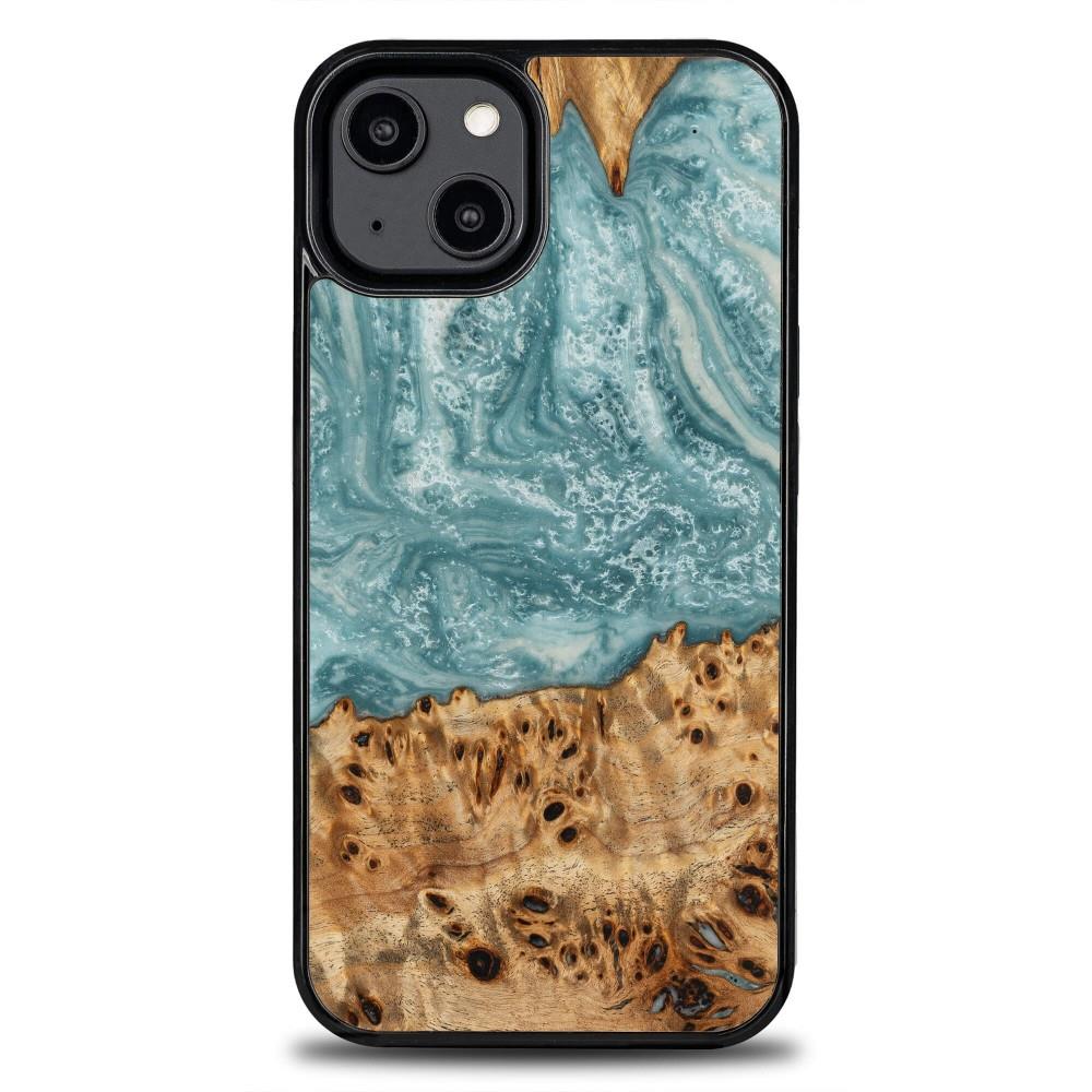 Puu- ja hartsikuori iPhone 15 Plus:lle Bewood Unique Uranus - sininen ja valkoinen