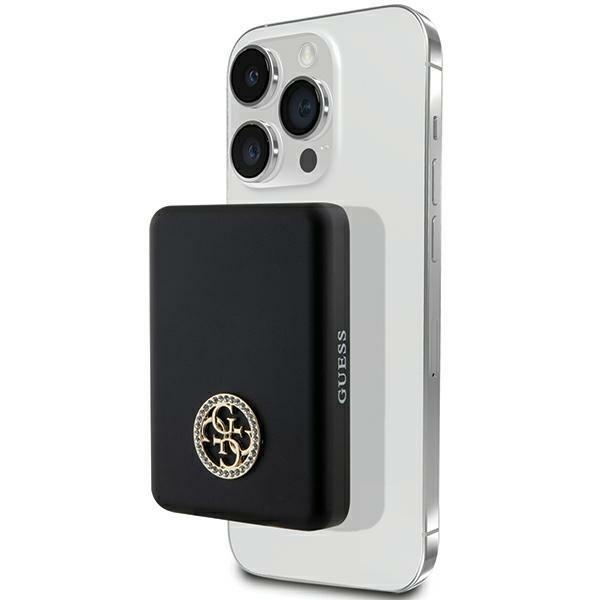 Guess MagSafe 4G Strassed Metal Logo induktio tehopankki 15W 5000mAh - musta