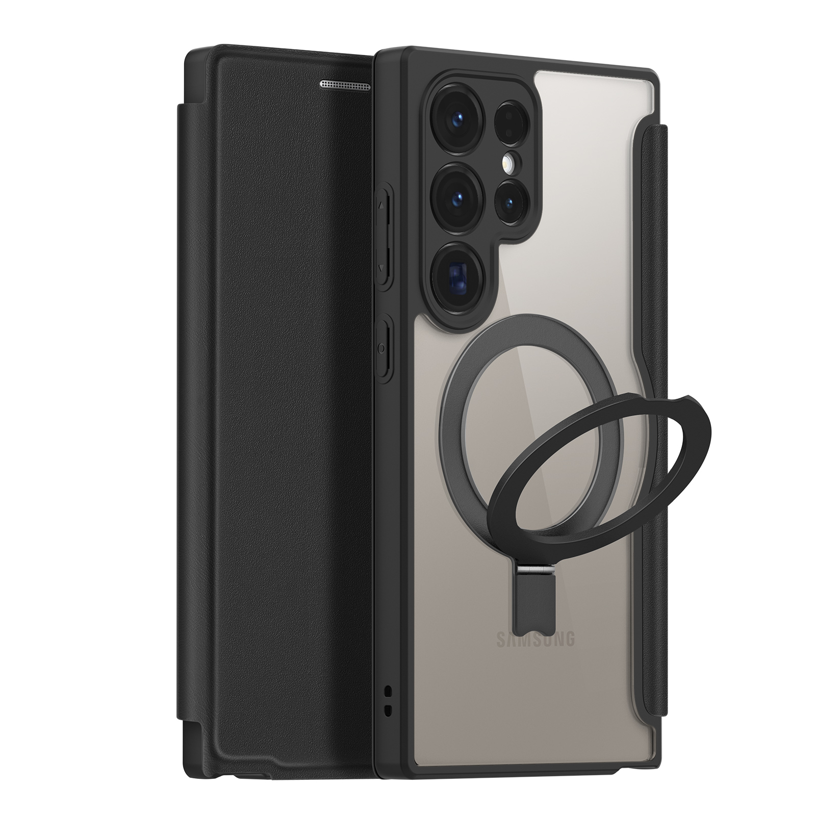 Dux Ducis Skin X Pro kotelo läpällä ja magneettisella sormusjalustalla Samsung S24 Ultra - musta