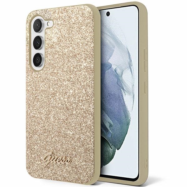 Guess Glitter Script suojakuori Samsung Galaxy S24+:lle - kultainen