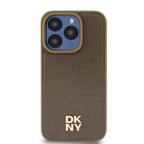 DKNY Nahkainen Kuvio Metallinen Logo MagSafe Suojakuori iPhone 15 / 14 / 13:lle - ruskea