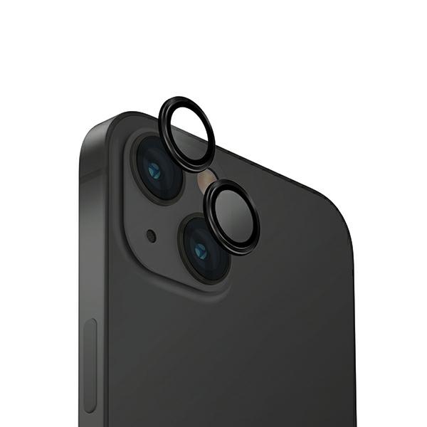 Uniq Optix lasi alumiininen kameran linssisuoja iPhone 15 / 15 Plus kameralle applikaattorin kanssa - musta