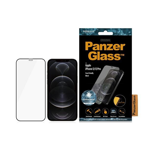 PanzerGlass E2E Super+ Microfracture antibakteerinen karkaistu suojalasi iPhone 12 / 12 Pro - mustalla kehyksellä