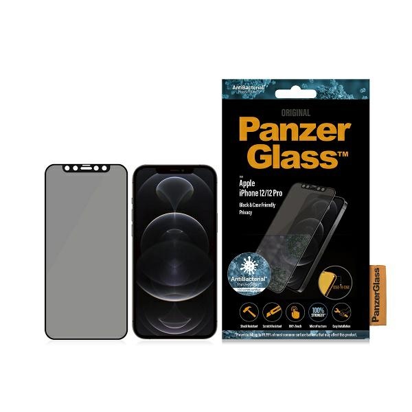 PanzerGlass E2E Super+ Microfracture antibakteerinen yksityisyys karkaistu suojalasi iPhone 12 / 12 Pro - mustalla kehyksellä