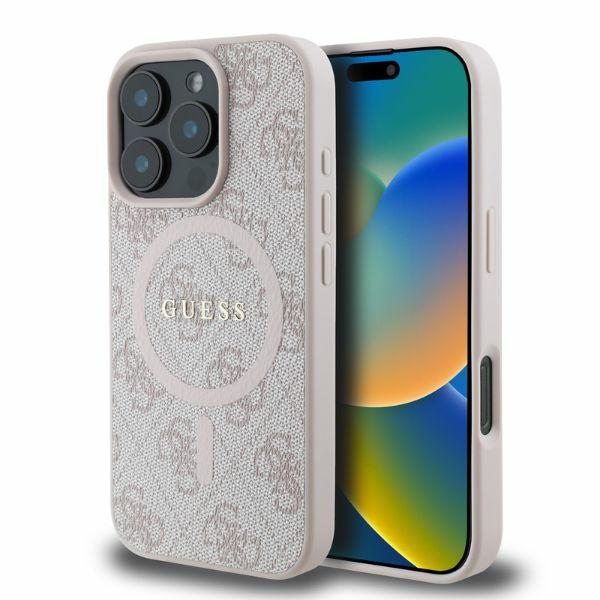 Guess 4G Ring Classic Logo MagSafe kotelo iPhone 16 Pro - pinkki