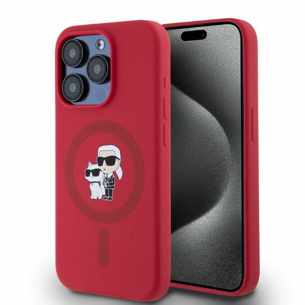 Karl Lagerfeld Silikoninen Karl&Choupette Heads Ring MagSafe Suojakuori iPhone 15 Pro:lle - Punainen