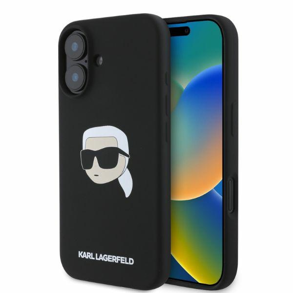 KARL LAGERFELD Silikoninen KL Head Print MagSafe Suojakuori KLHMP16SSKHPPLK iPhone 16:lle - Musta