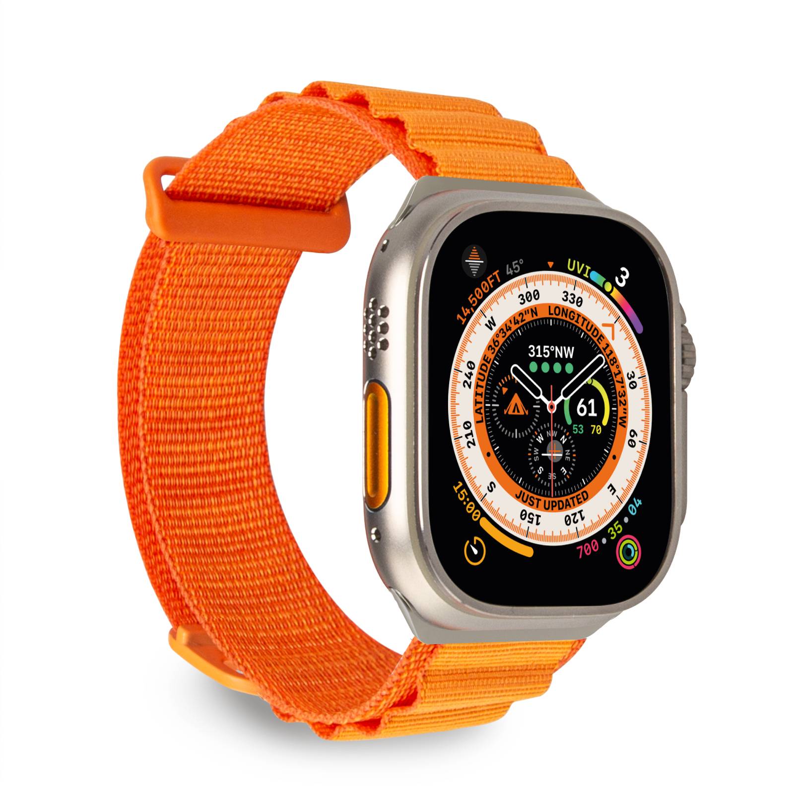 Puro Extreme Nylon Hihna Apple Watch 42 / 44 / 45 / 49 mm:lle - Oranssi