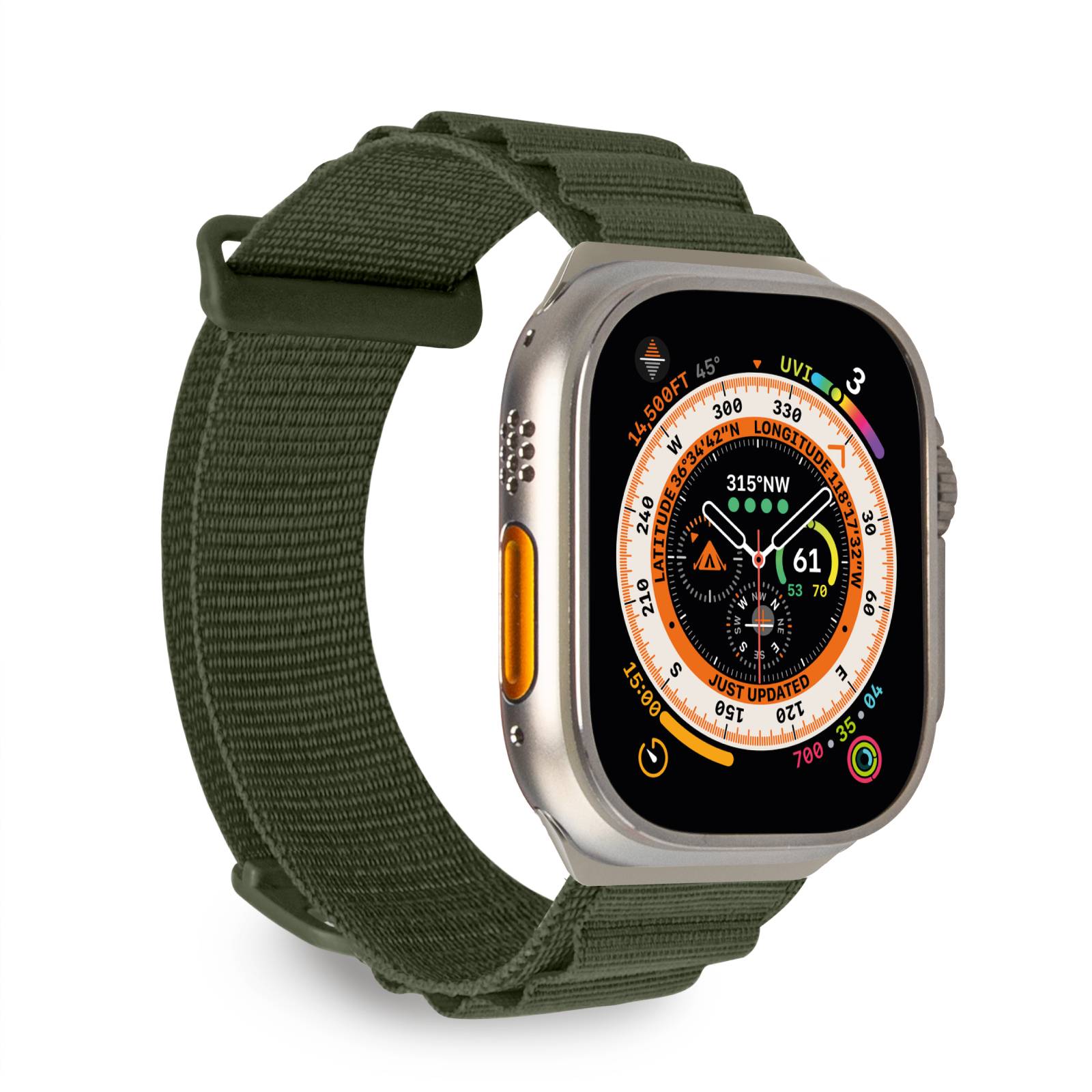 Puro Extreme Nylon Hihna Apple Watch 42 / 44 / 45 / 49 mm:lle - Tummanvihreä