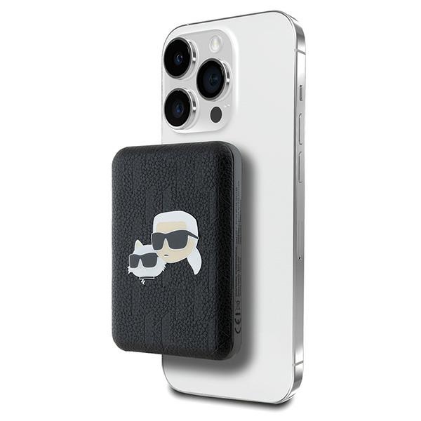 Karl Lagerfeld Powerbank induktiivinen KLPB5FPGKSKCHK 16W 5000mAh musta/musta Karl&Choupette Head Pin MagSafe -päätepistoke