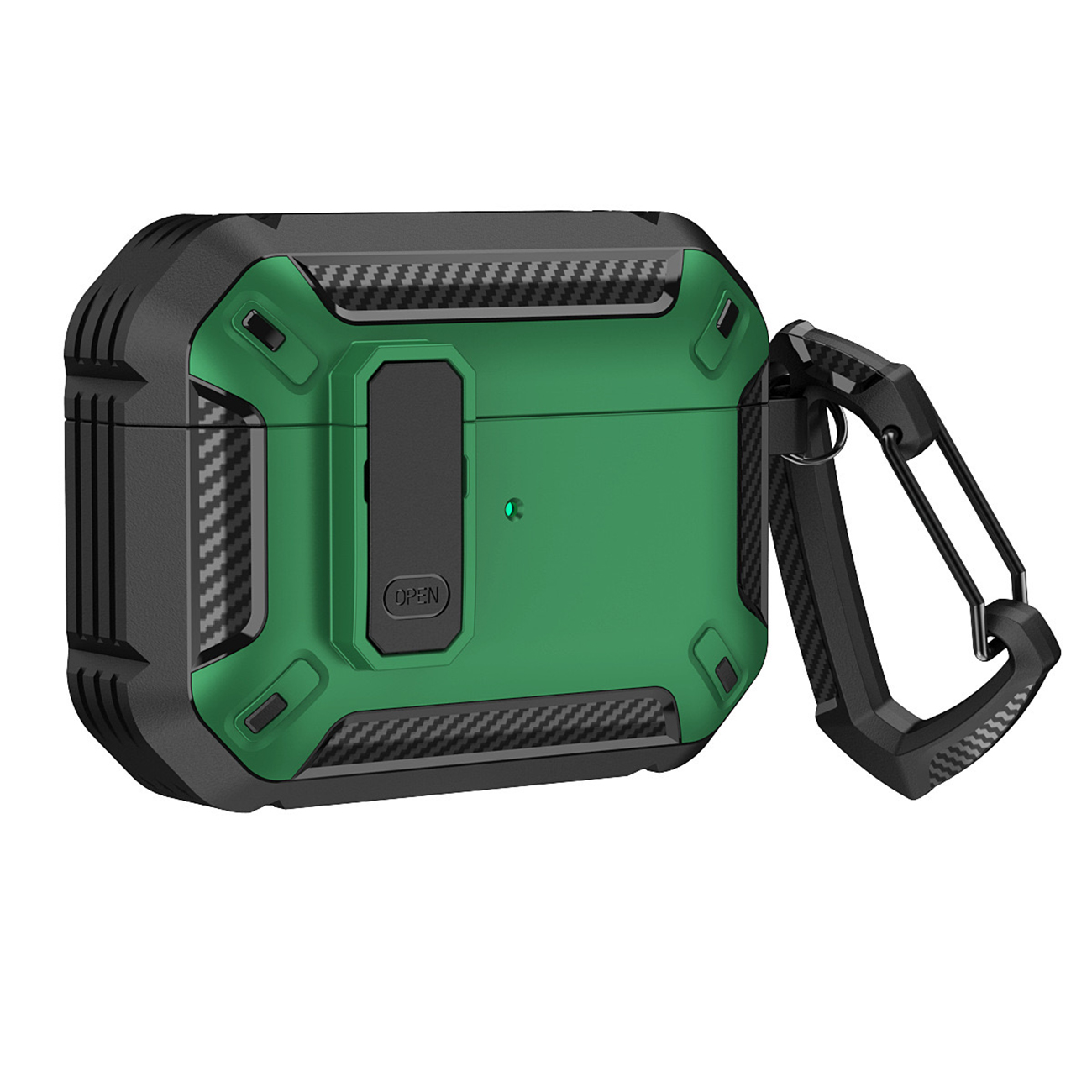 AirPods 4 armor-kotelo karabiinilla - vihreä