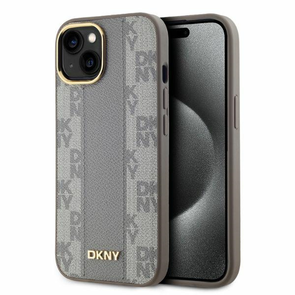 DKNY Nahkainen Checkered Mono Pattern MagSafe iPhone 14:lle Suojakuori - Beige