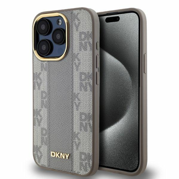DKNY Nahkainen Checkered Mono Pattern MagSafe iPhone 15 Pro Max:lle Suojakuori - Beige