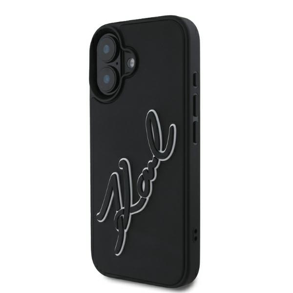 Karl Lagerfeld 3D Rubber Signature Suojakuori iPhone 16:lle - Musta