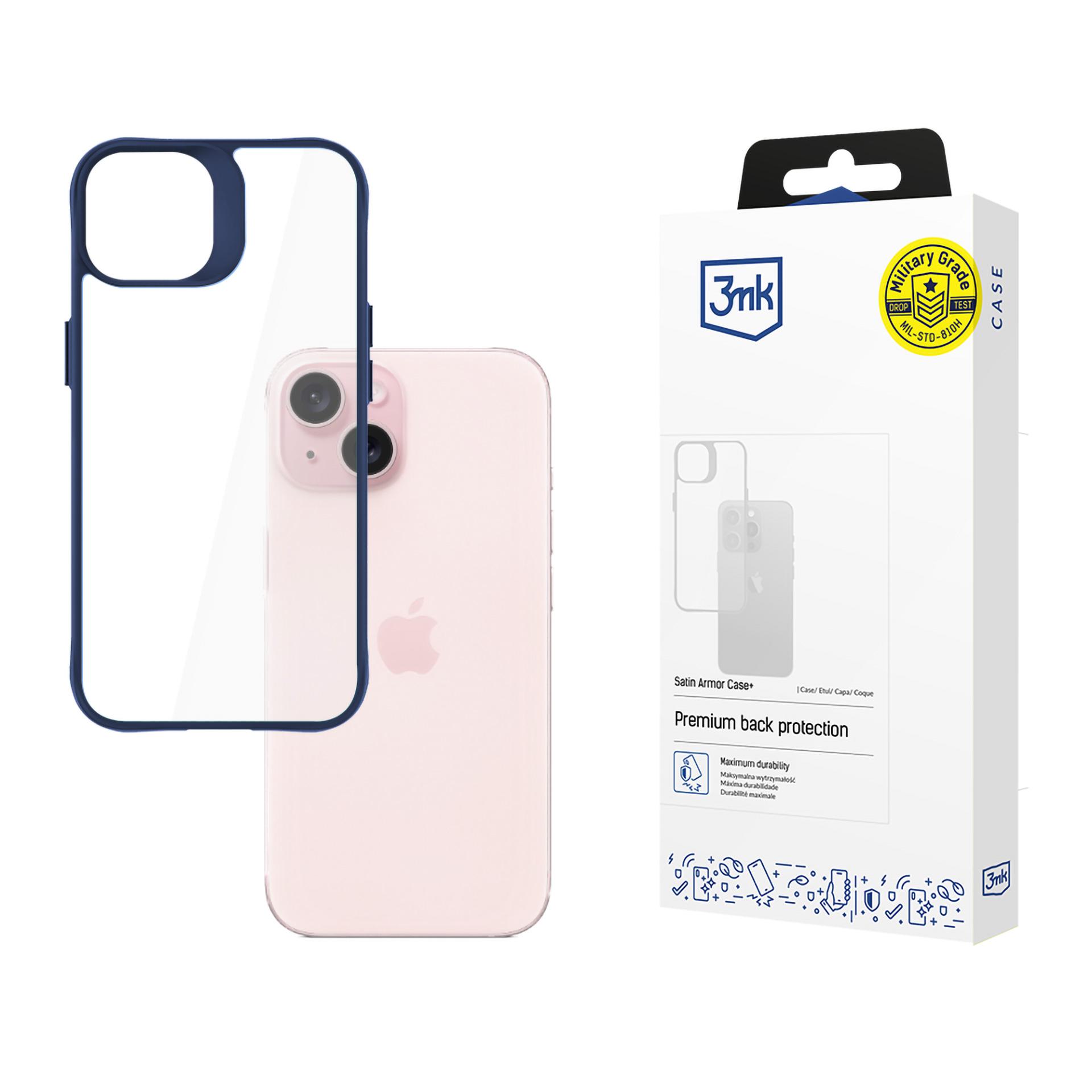 3mk Satin Armor Case+ Blue Suojakuori Apple iPhone 15:lle - läpinäkyvä