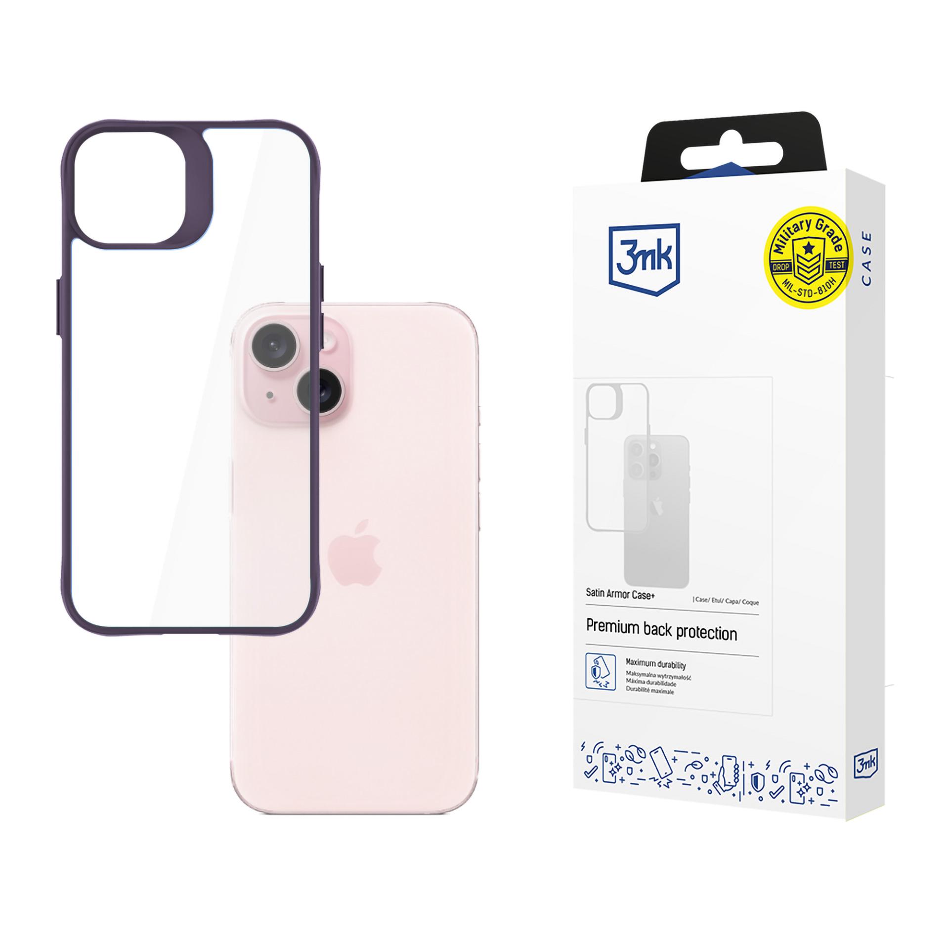 3mk Satin Armor Case+ Purple Suojakuori Apple iPhone 15:lle - läpinäkyvä