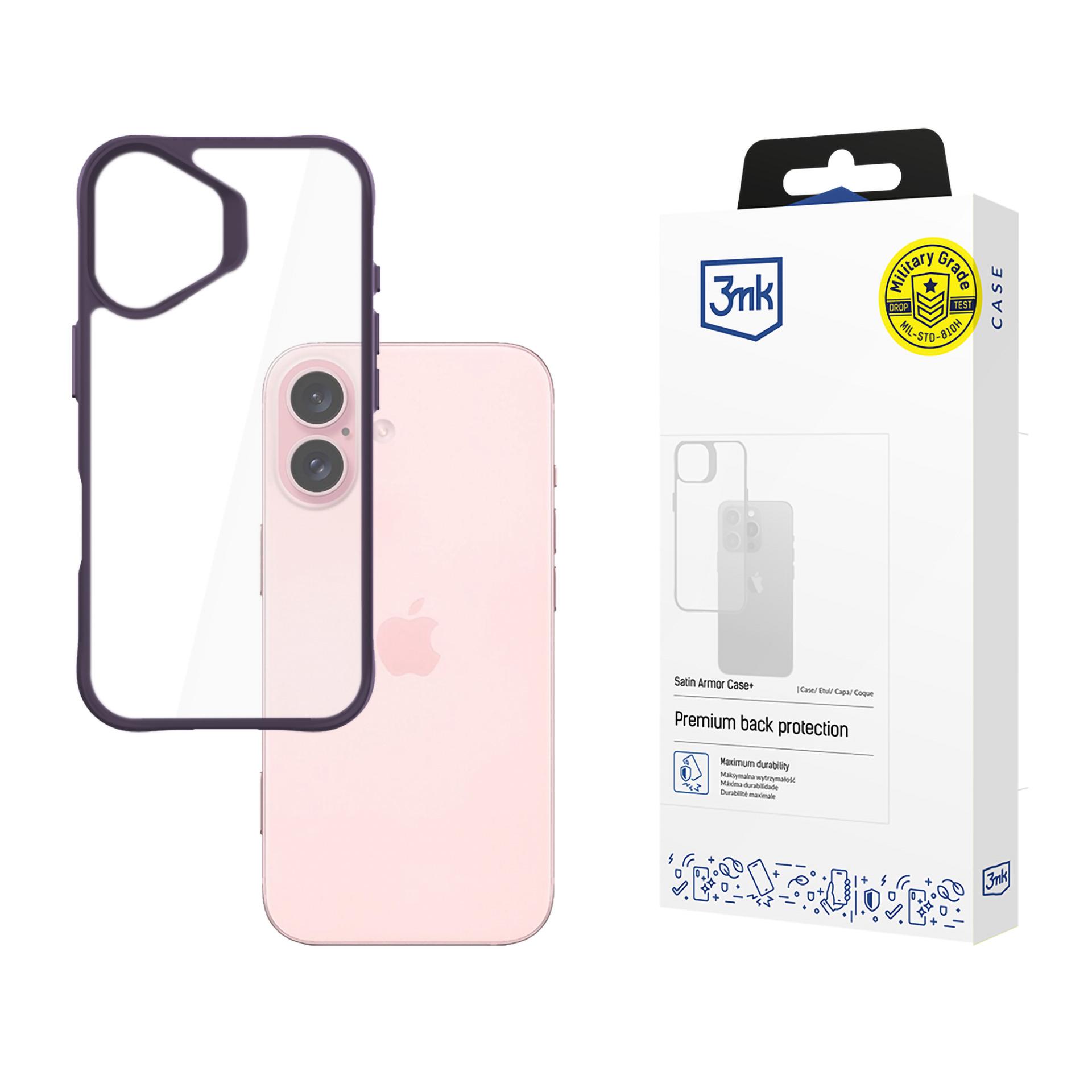 3mk Satin Armor Case+ Purple Suojakuori Apple iPhone 16:lle - läpinäkyvä