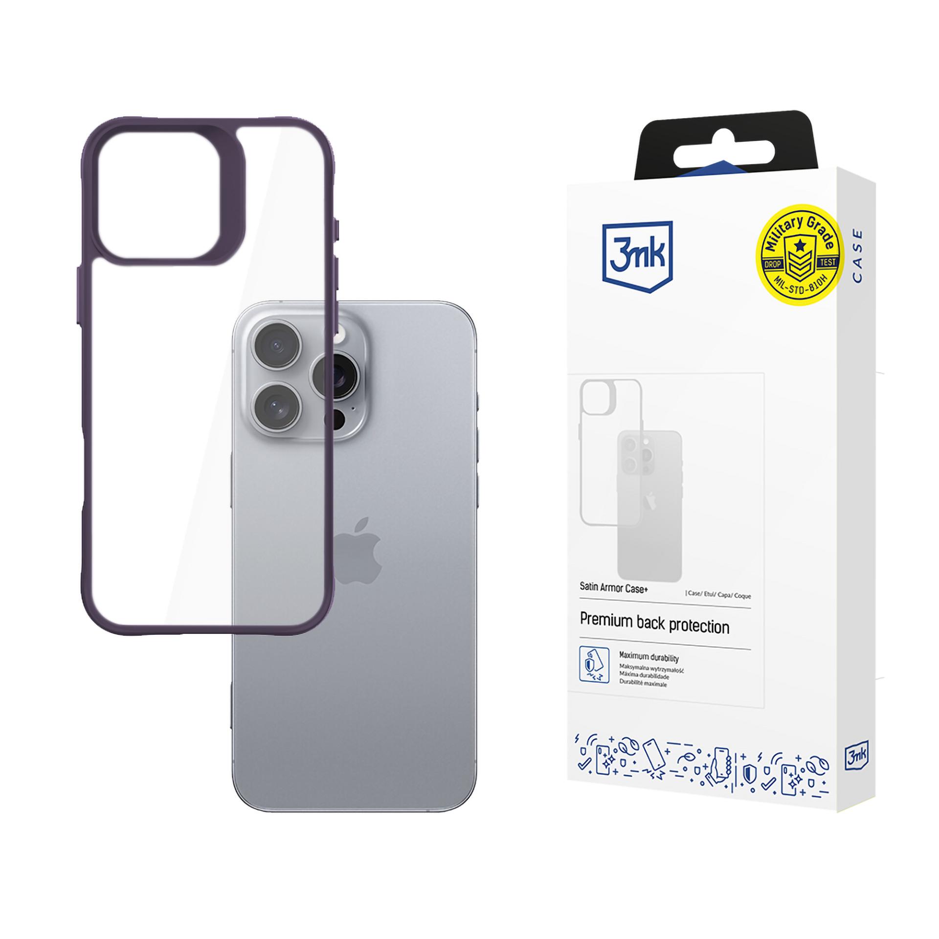 3mk Satin Armor Case+ Purple Suojakuori Apple iPhone 16 Pro Max:lle - läpinäkyvä