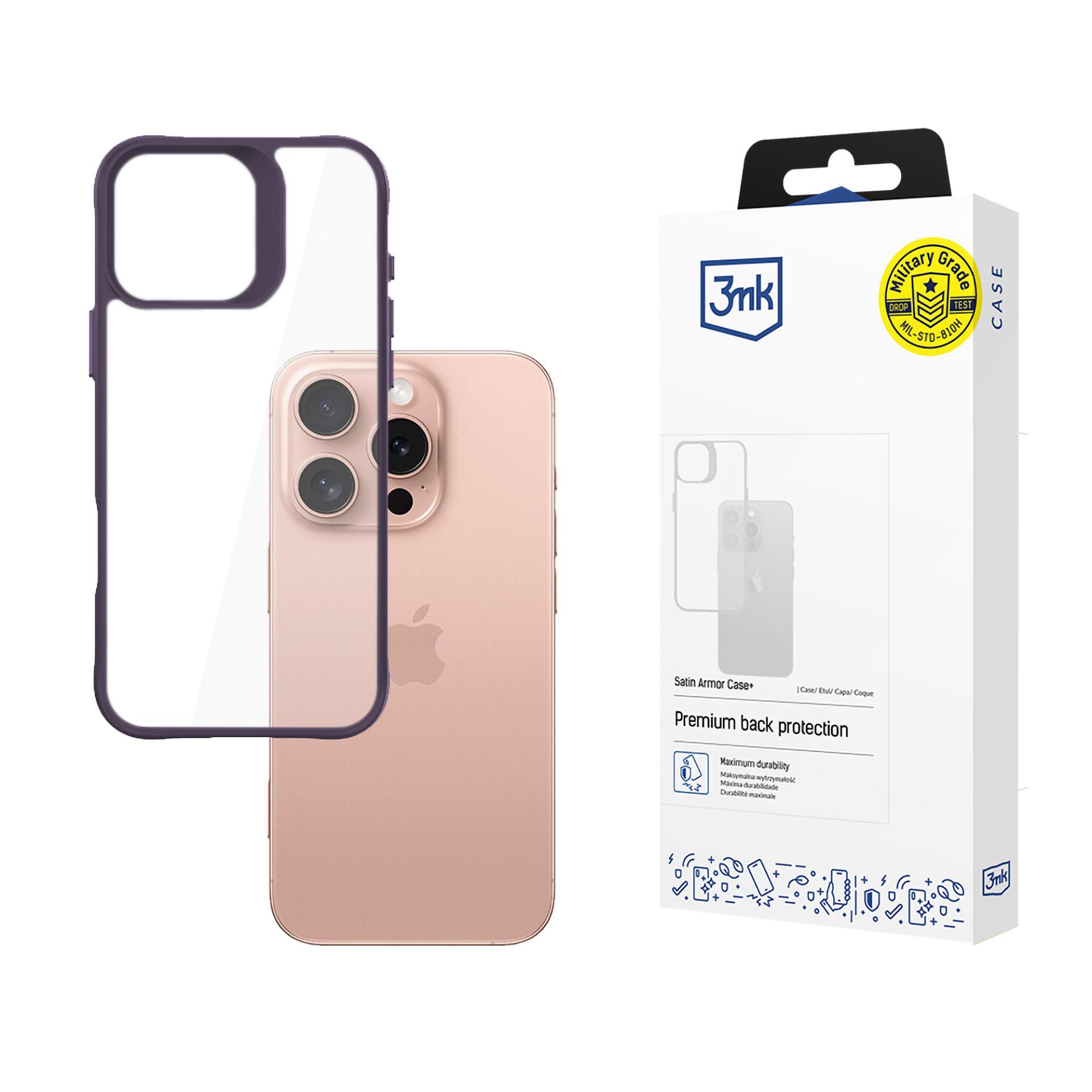 3mk Satin Armor Case+ Purple Suojakuori Apple iPhone 16 Pro:lle - läpinäkyvä