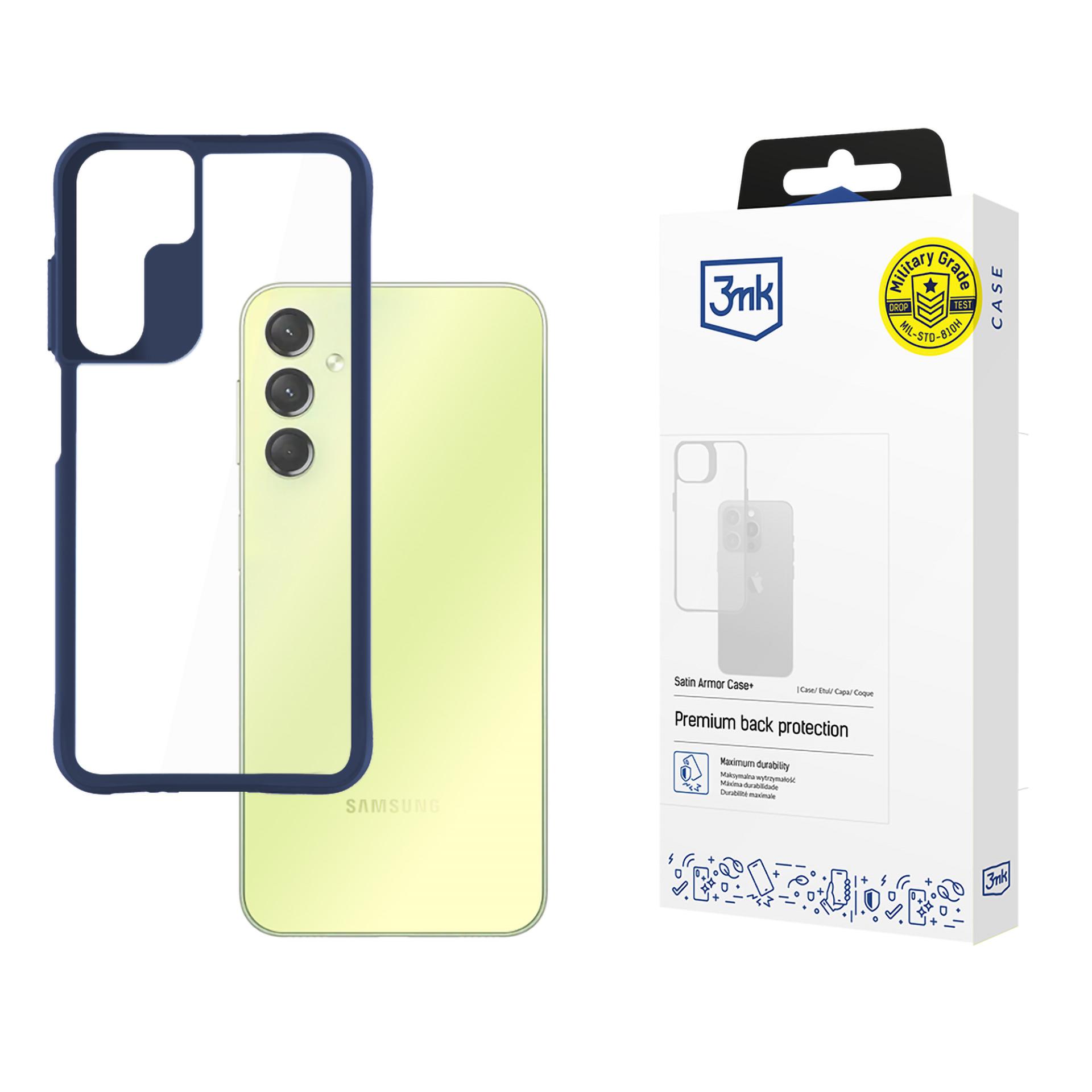 3mk Satin Armor Case+ Blue Suojakuori Samsung Galaxy A25 5G:lle - läpinäkyvä