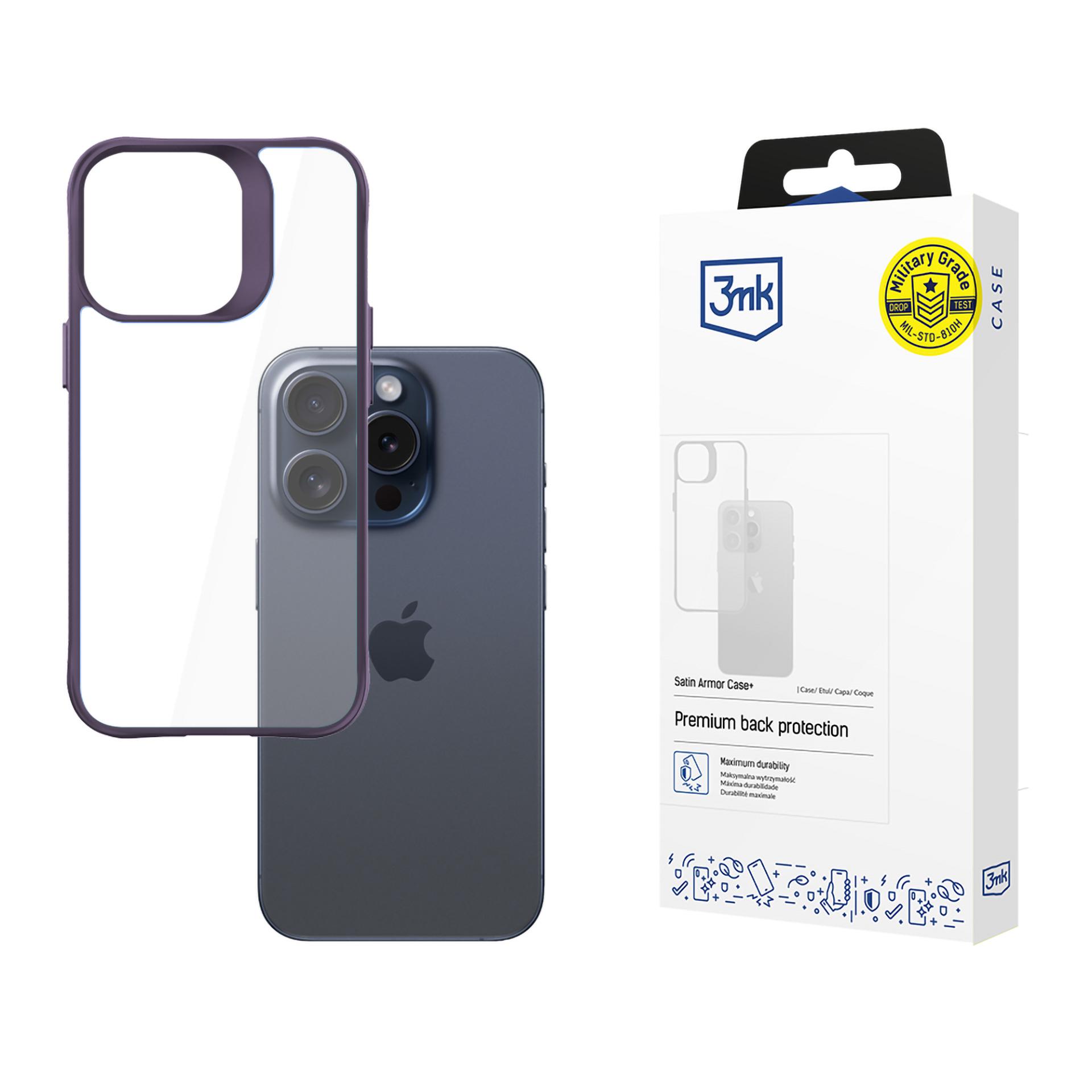 3mk Satin Armor Case+ Purple Suojakuori Apple iPhone 15 Pro:lle - läpinäkyvä