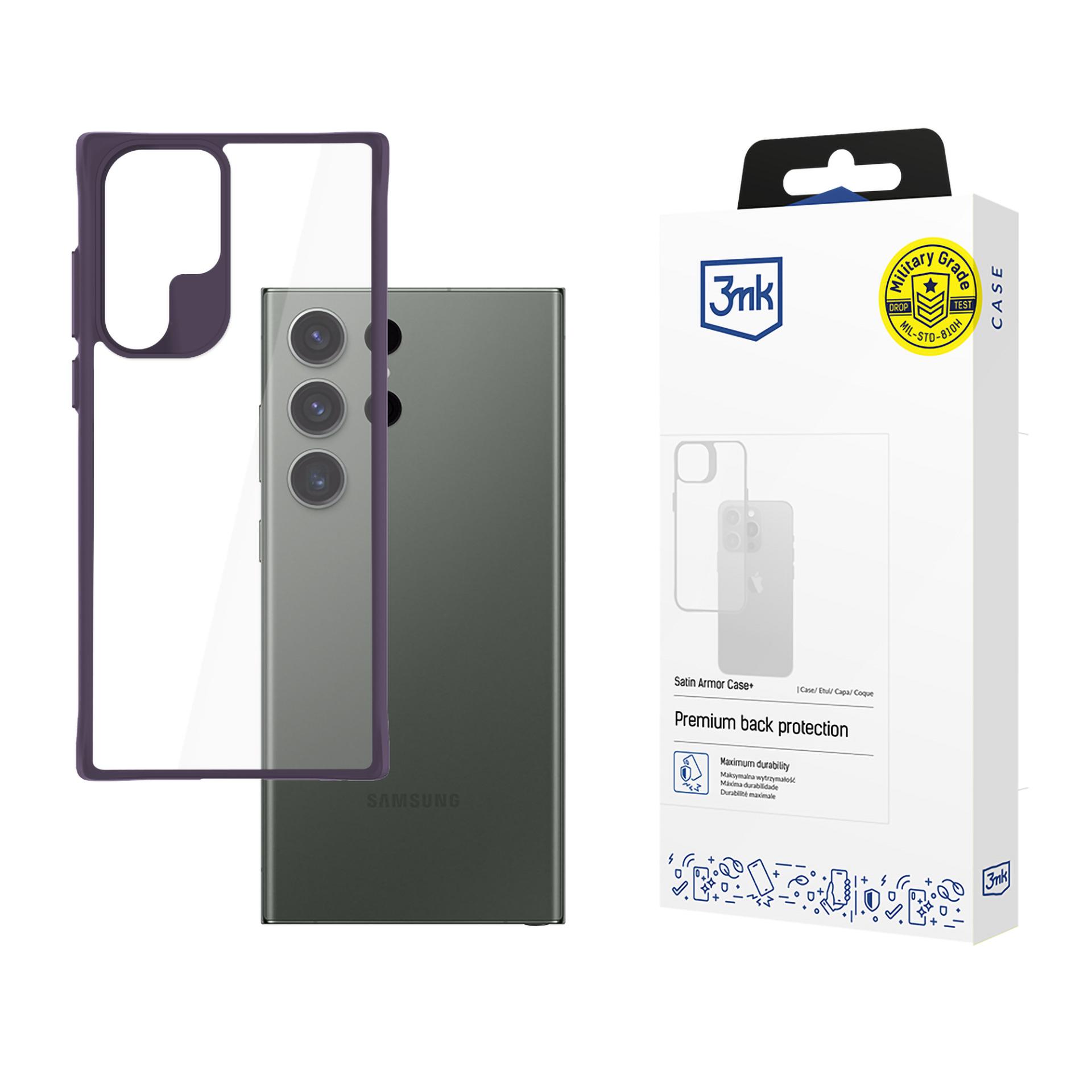 3mk Satin Armor Case+ Purple Suojakuori Samsung Galaxy S24 Ultra:lle - läpinäkyvä