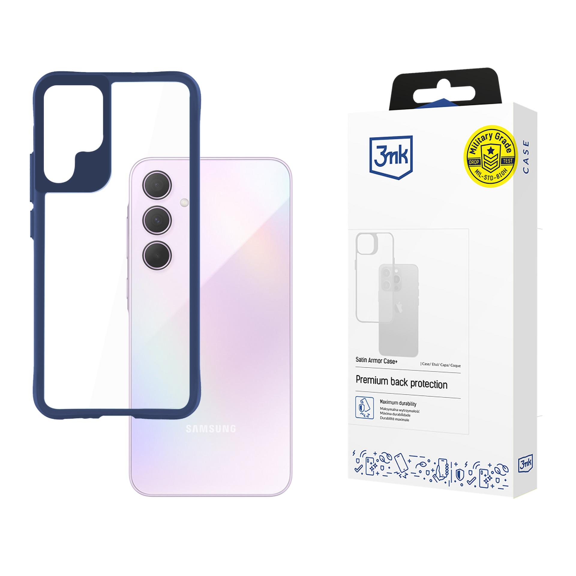 3mk Satin Armor Case+ Blue Suojakuori Samsung Galaxy A35 5G:lle - läpinäkyvä