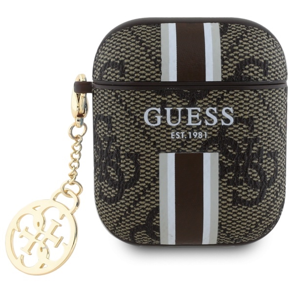 Guess GUA2P4RPSW AirPods 1/2 kotelo ruskea/ruskea 4G Printed Stripes Charm