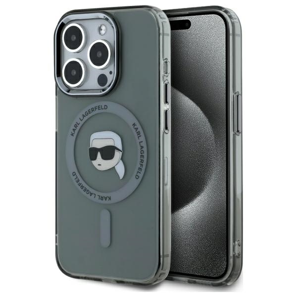 Karl Lagerfeld KLHMP15XHLSKIK iPhone 15 Pro Max 6.7" musta/musta kovakuori IML Metal Karl Head MagSafe