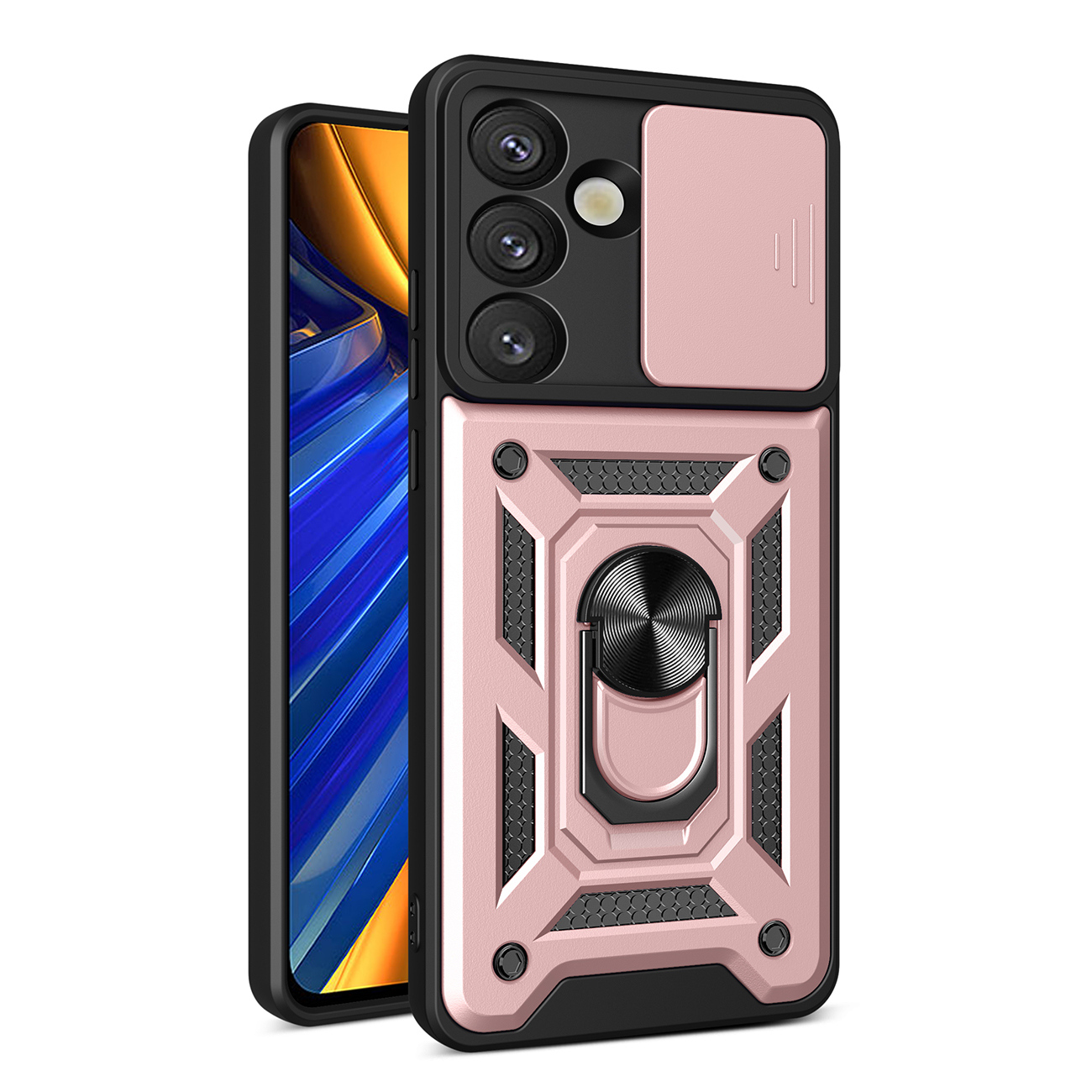 Hybrid Armor Camshield kameransuojauksella ja metallisormuksella Samsung Galaxy S25:lle - vaaleanpunainen