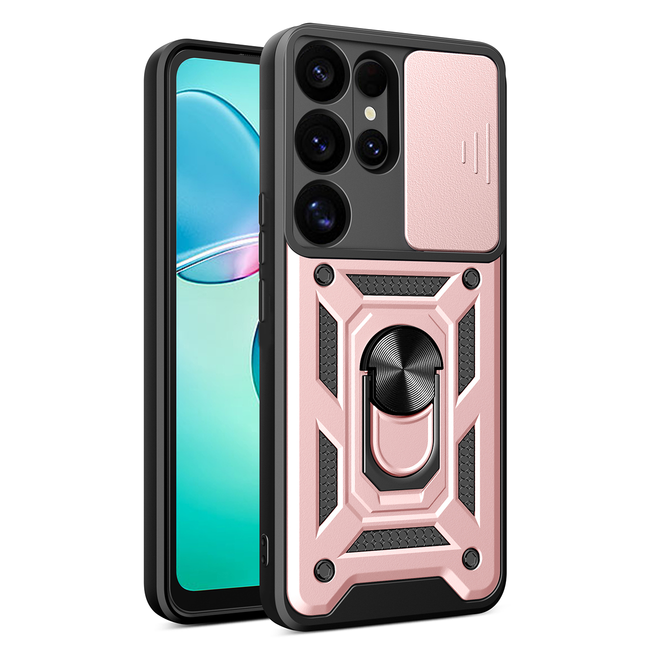 Hybrid Armor Camshield kamerasuojalla ja metallirenkaalla Samsung Galaxy S25 Ultra - Vaaleanpunainen