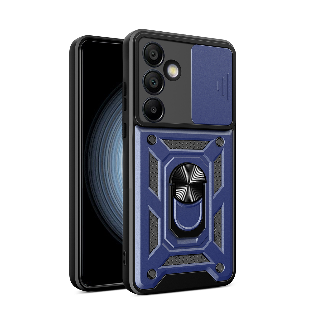 Hybrid Armor Camshield kamerasuojalla ja metallirenkaalla Samsung Galaxy S24 FE - Sininen
