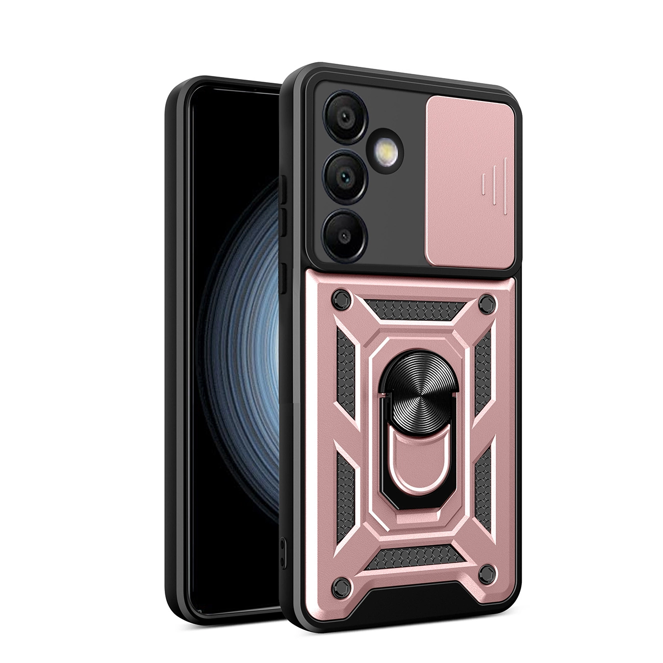 Hybrid Armor Camshield jalustalla ja kamerasuojalla Samsung Galaxy A56:lle - vaaleanpunainen