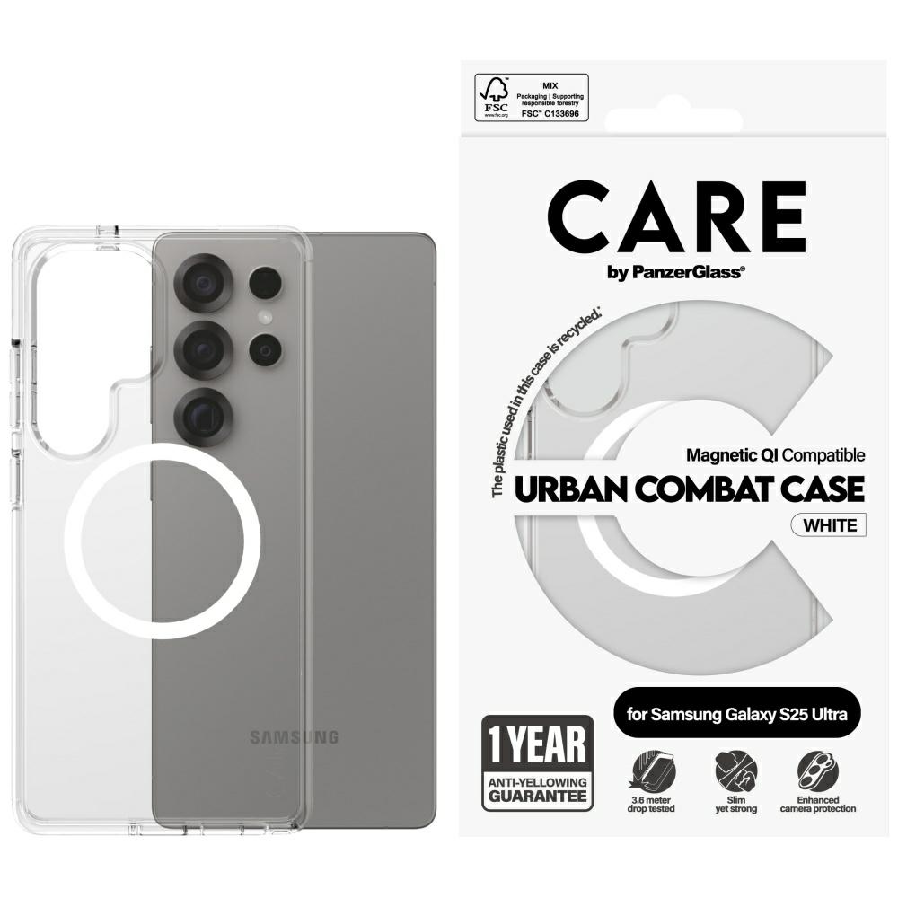 CARE by PanzerGlass Flagship Urban Combat White QI-kotelo Samsung Galaxy S25 Ultra - läpinäkyvä