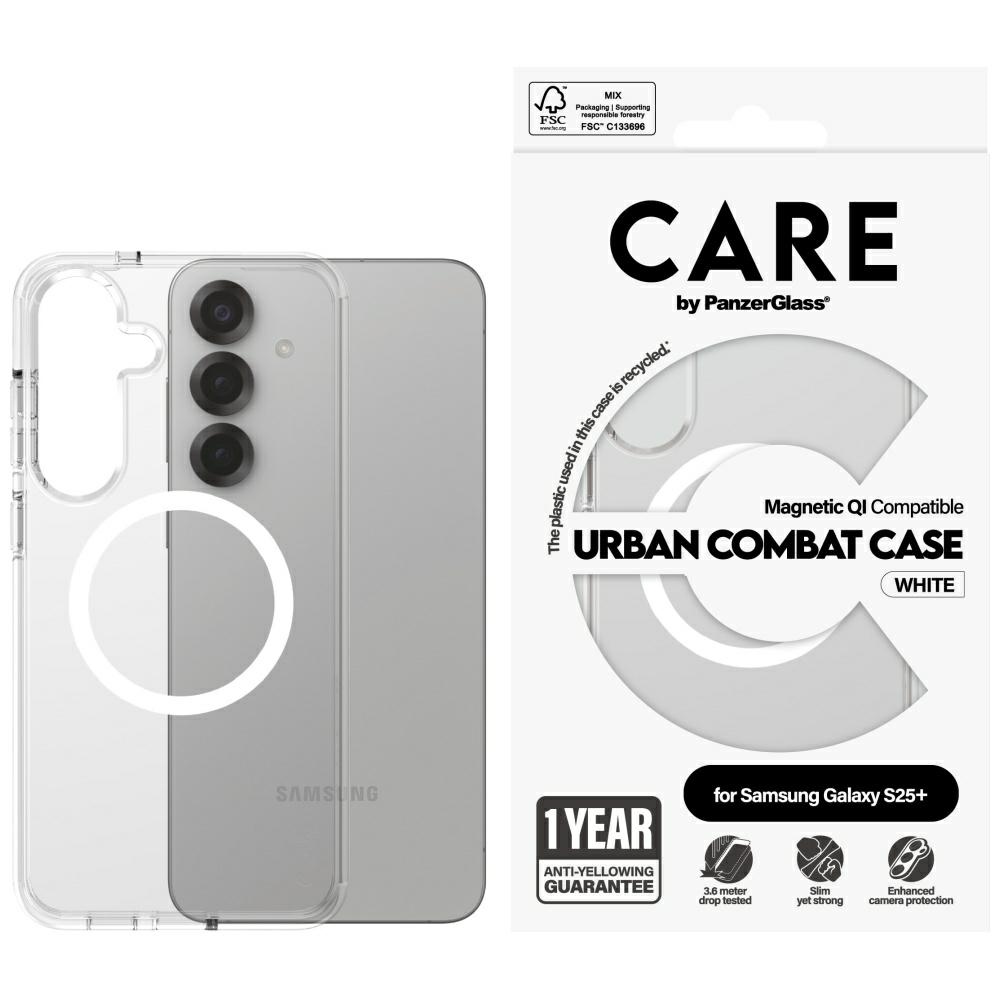 CARE by PanzerGlass Flagship Urban Combat White QI-kotelo Samsung Galaxy S25+ - läpinäkyvä