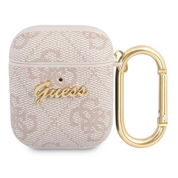 Guess 4G Script Metal Collection Suojakuori AirPods 1 / 2:lle - vaaleanpunainen