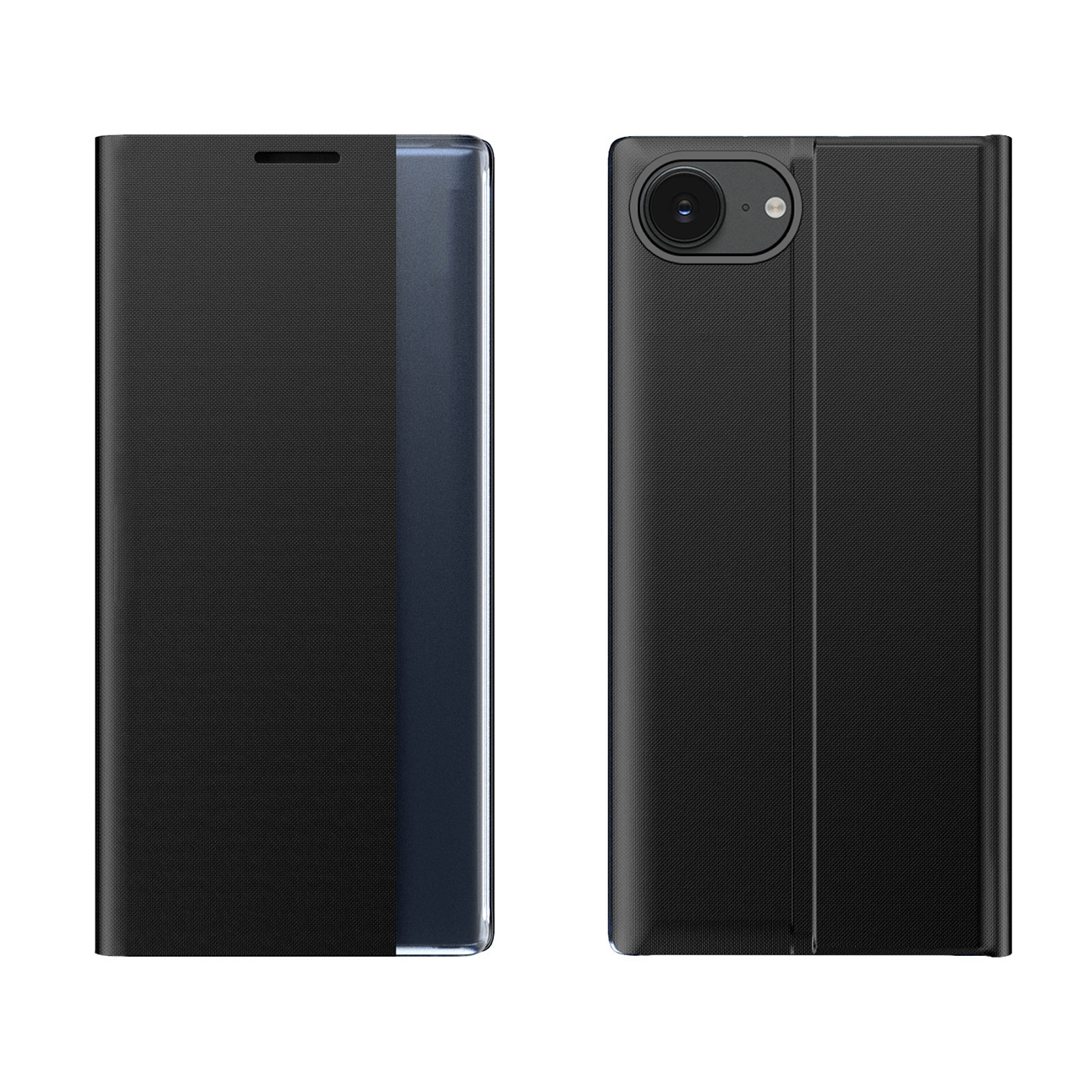 New Sleep Case iPhone 16e / 17e:lle läpällä ja jalustalla - musta