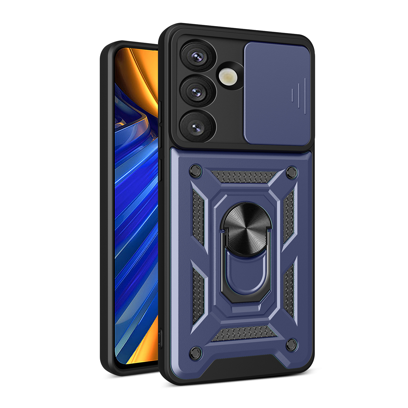 Hybrid Armor Camshield jalustalla ja kamerasuojalla Samsung Galaxy S25 Edge:lle - sininen