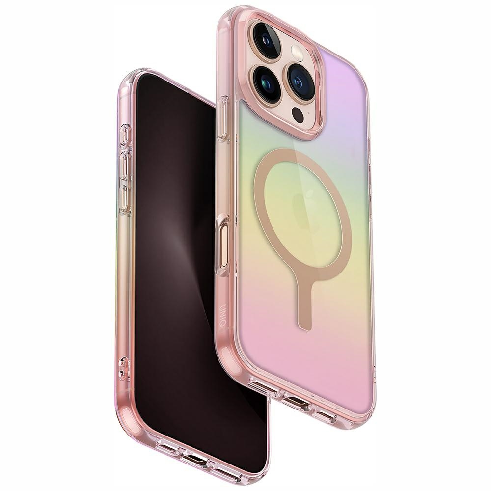 Uniq Iridescia Magclick Lataus Suojakuori iPhone 16 Pro:lle - Vaaleanpunainen