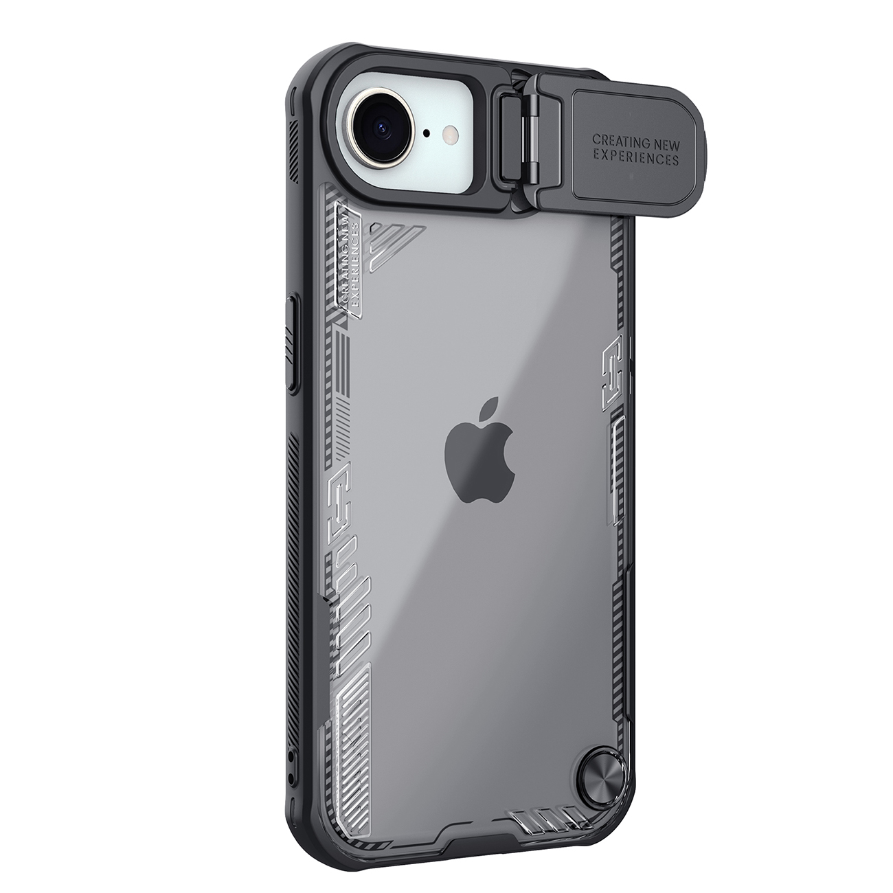 Nillkin Iceblade Prop Suojakuori linssin suojuksella ja jalustalla iPhone 16e / 17e:lle - musta